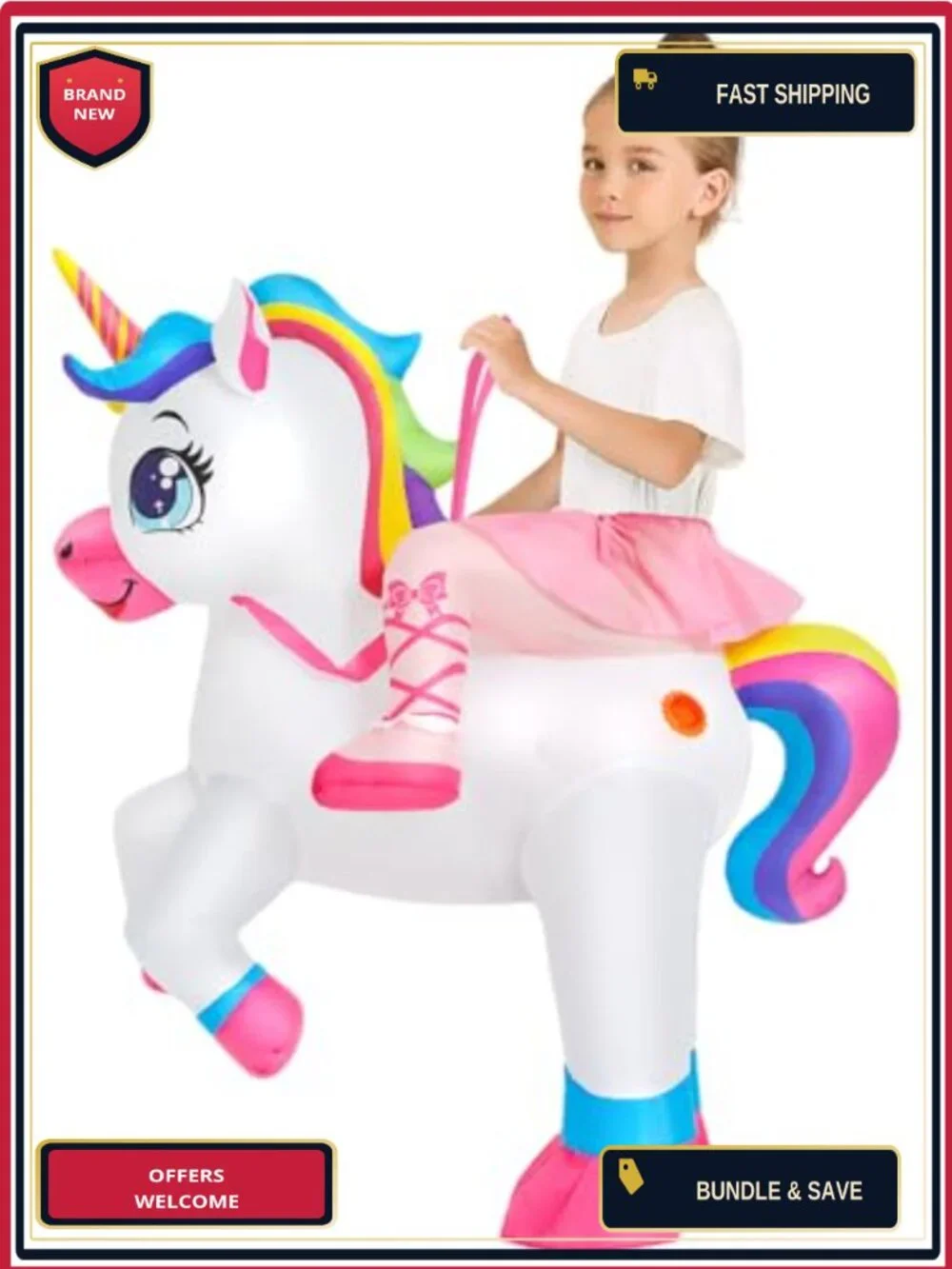 Inflatable Unicorn Costume Kids Blow Up Halloween Ride On Child Size